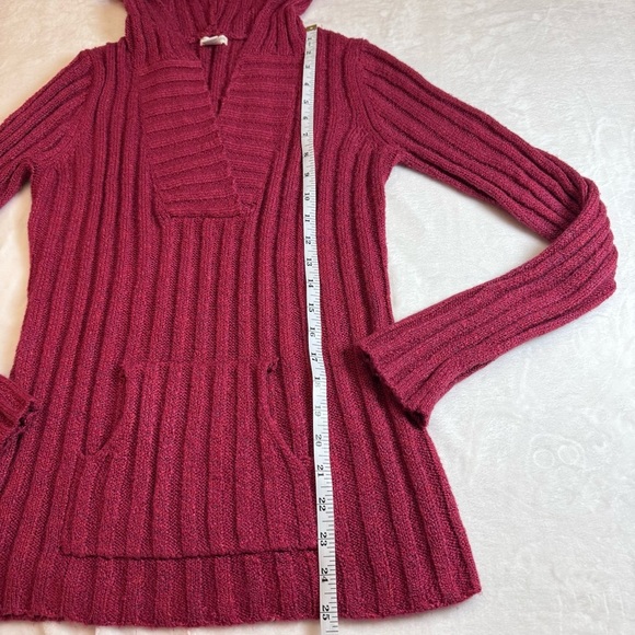Maurices Ribbed V-Neck Hooded Sweater - Deep Pink - Picture 5 of 10